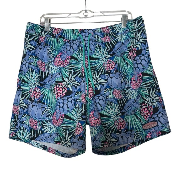 Vineyard Vines Chappy Swim Trunks Turtle Pineapple Print Size Large Summer Swim - Picture 1 of 7